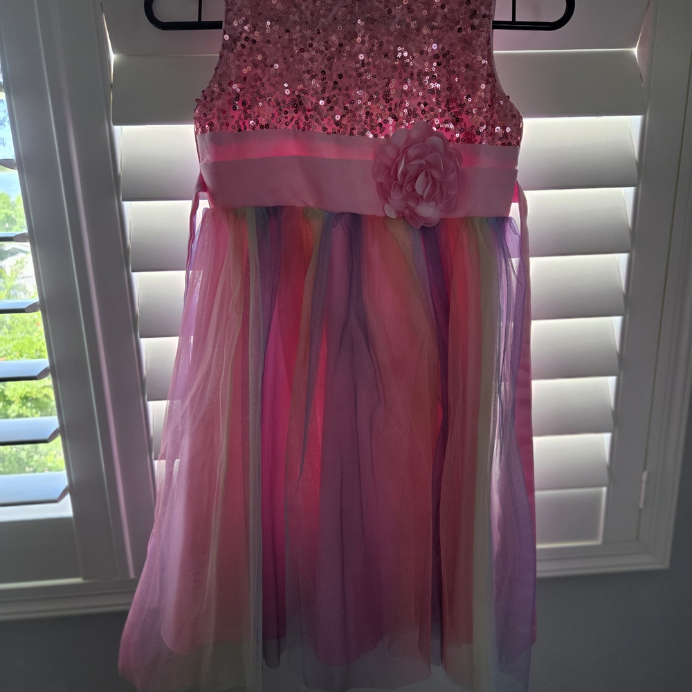 Sparkling Pink and Rainbow Tulle Kids Dress
